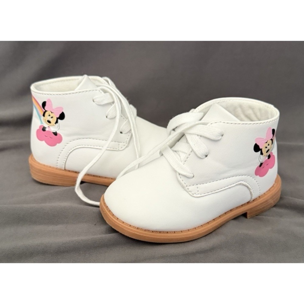 Disney Baby Minnie Mouse High Top Infant Shoes Size 5 White Pink Lace Up Boots‎